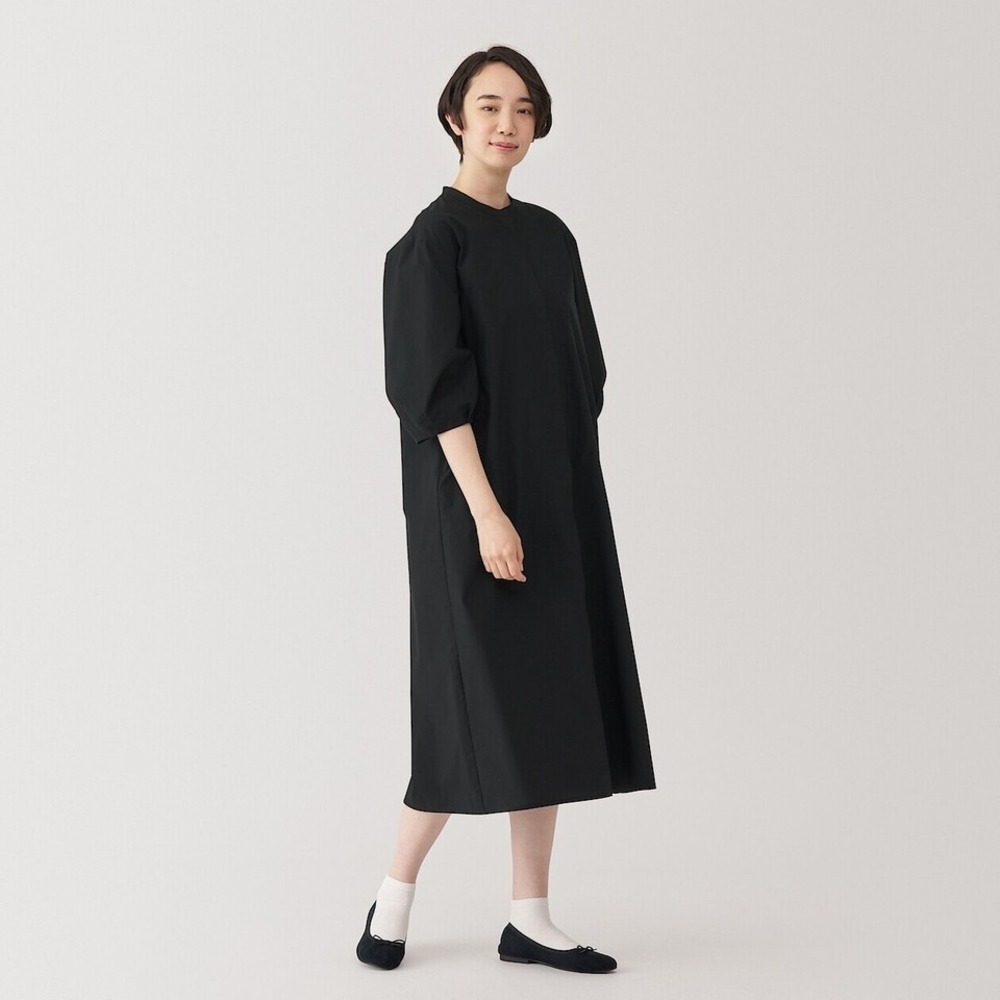 NWT Muji Dress Womens Small Black 3/4 Sleeve Quick Dry Minimalist Capsule Basic